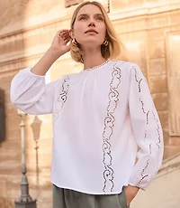 Petite Lace Trim Blouse