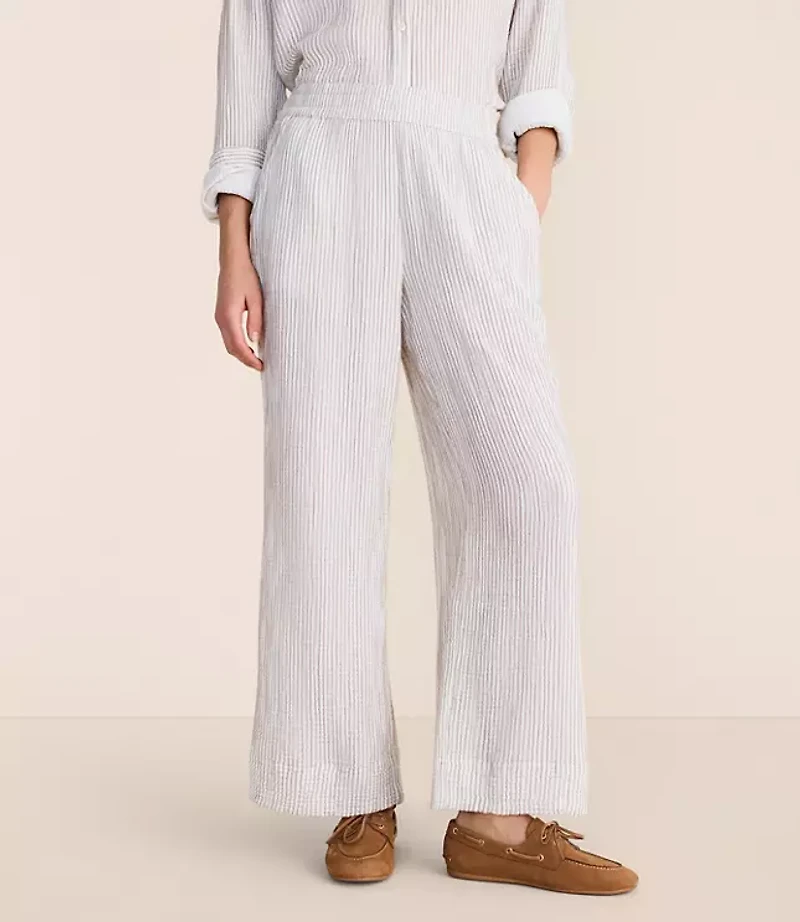 Petite Lou & Grey Striped Triple Cloth Wide Leg Pants