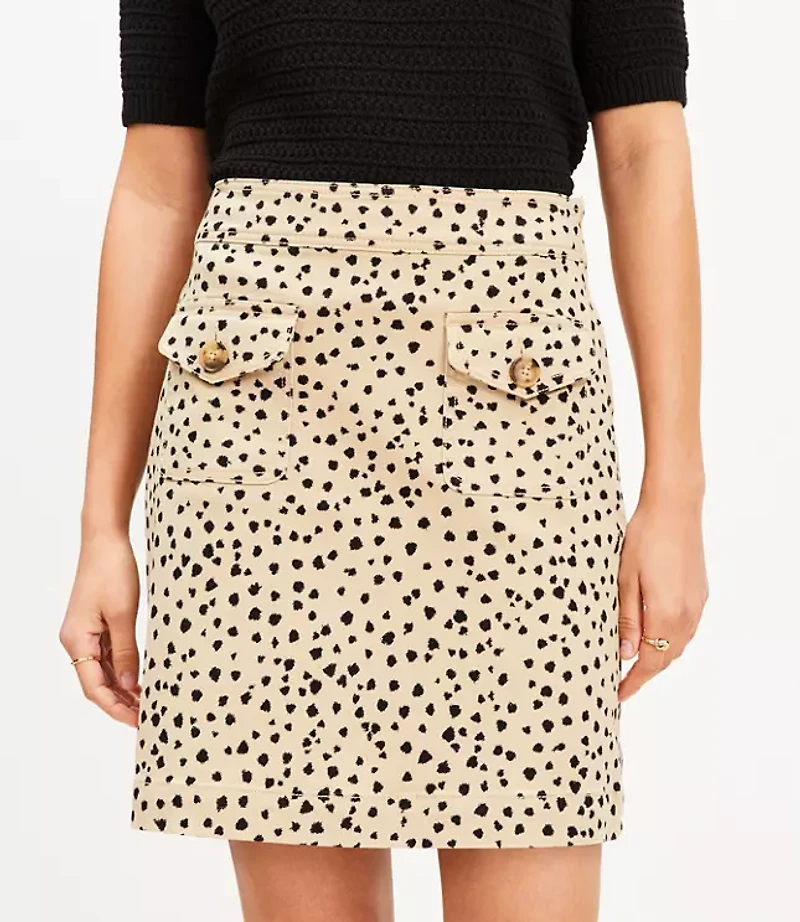 Petite Cheetah Print Twill Mini Pocket Skirt