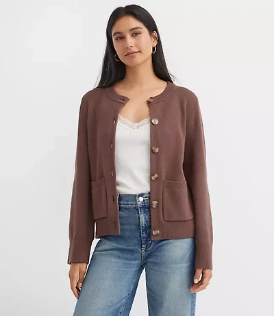 Petite Waisted Patch Pocket Cardigan