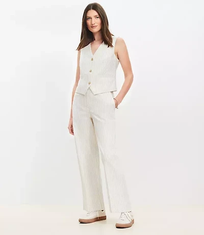 Petite Cuffed Ankle Pants in Striped Cotton Linen