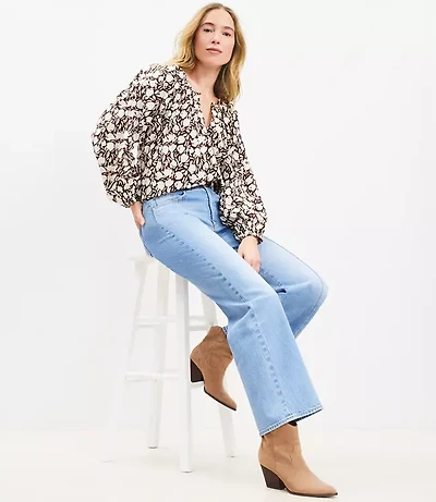 Petite Tulip Button Sleeve Blouse