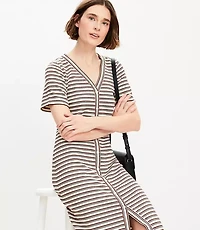 Petite Stripe Ribbed V-Neck Midi Dress