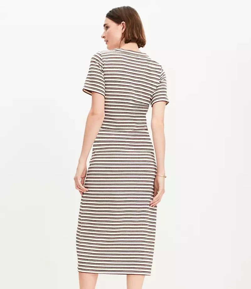 Petite Stripe Ribbed V-Neck Midi Dress