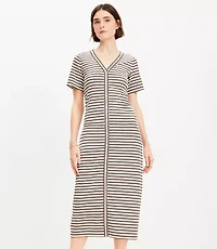 Petite Stripe Ribbed V-Neck Midi Dress