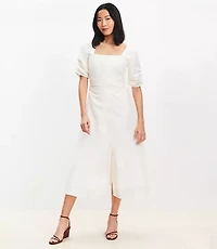 Petite Shirred Linen Blend Button Midi Dress