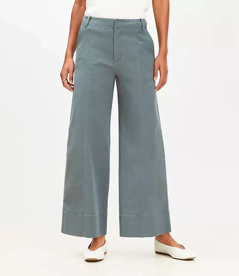 Petite Seamed Palmer Wide Leg Crop Pants in Twill