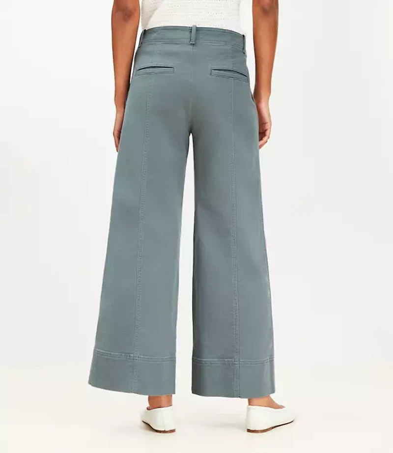 Petite Seamed Palmer Wide Leg Crop Pants in Twill