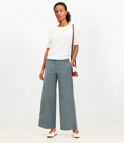 Petite Seamed Palmer Wide Leg Crop Pants in Twill