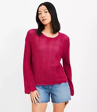 Scalloped Pointelle Flare Sleeve Sweater