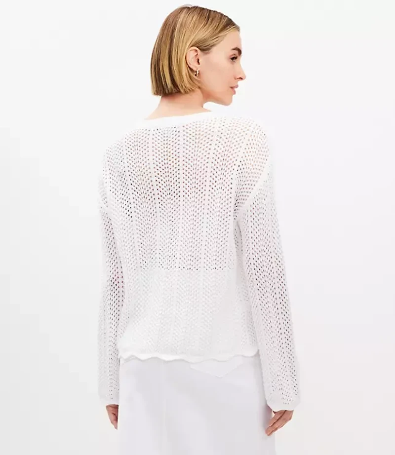 Scalloped Pointelle Flare Sleeve Sweater