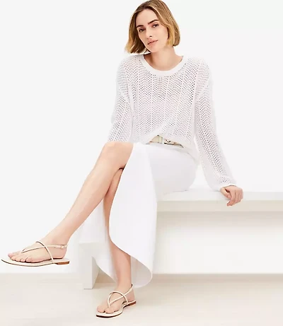 Scalloped Pointelle Flare Sleeve Sweater