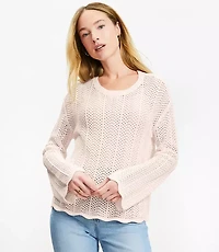 Scalloped Pointelle Flare Sleeve Sweater