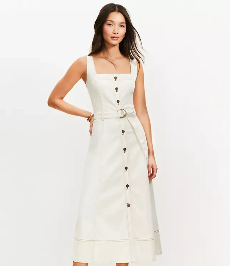 Seamed Denim Button Midi Dress