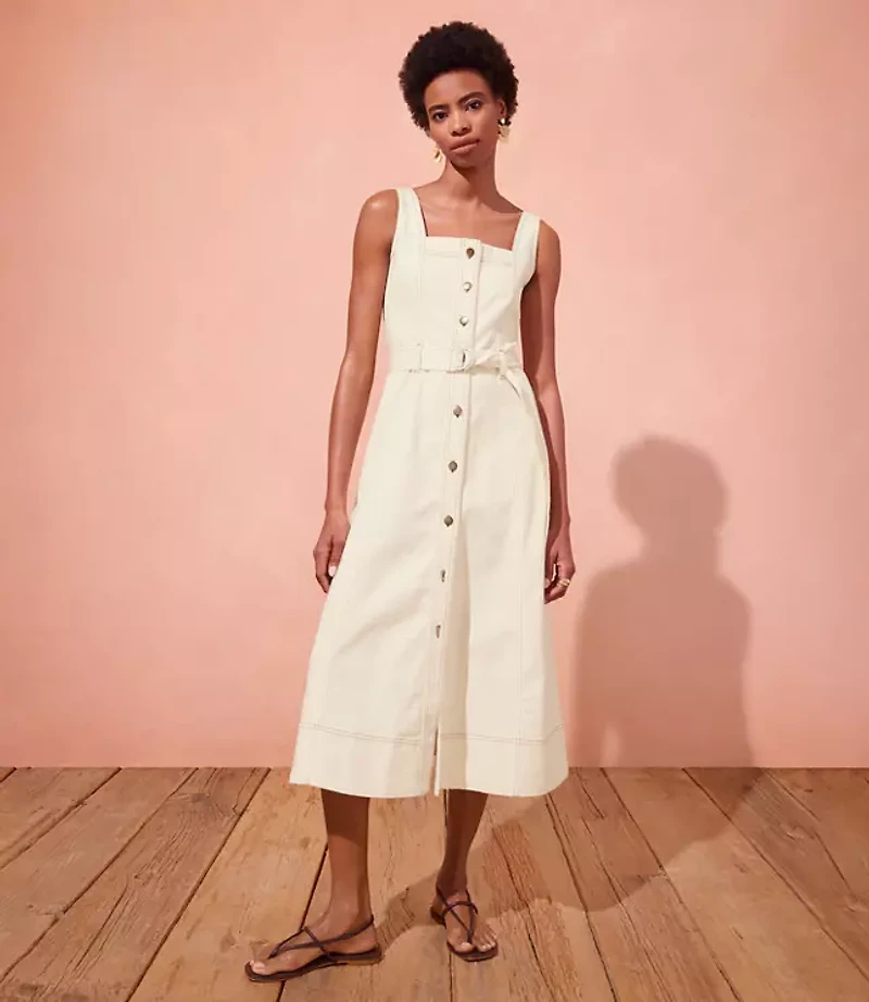Seamed Denim Button Midi Dress