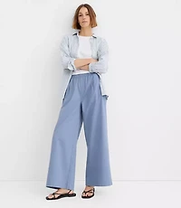 Petite Pleated Pull On Wide Leg Pants Twill