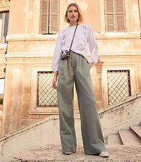 Petite Pleated Pull On Wide Leg Pants Twill