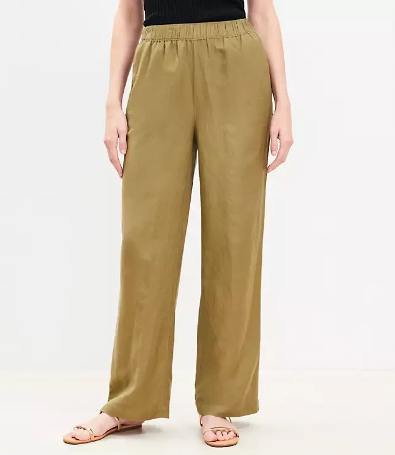 Pull On Straight Pants Linen Blend