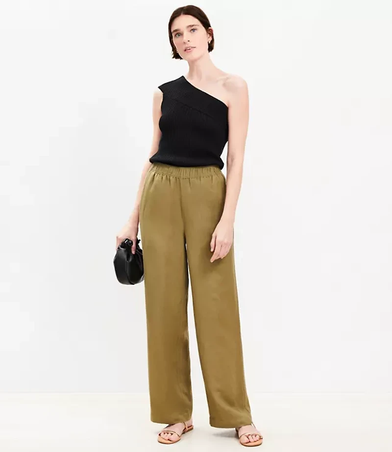 Pull On Straight Pants Linen Blend