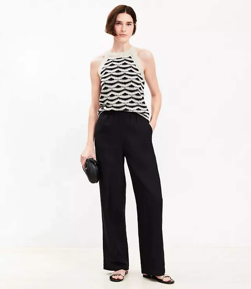Pull On Straight Pants Linen Blend