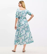 Gardenia Shirred Linen Blend Button Midi Dress