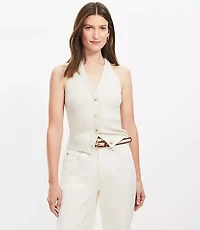 Petite Ribbed Button Halter Sweater