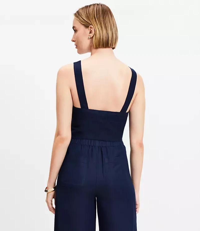 Petite Linen Blend Strappy Back Shell