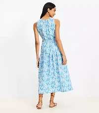 Coral Side Cutout Linen Blend Midi Dress
