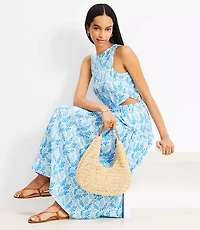 Coral Side Cutout Linen Blend Midi Dress