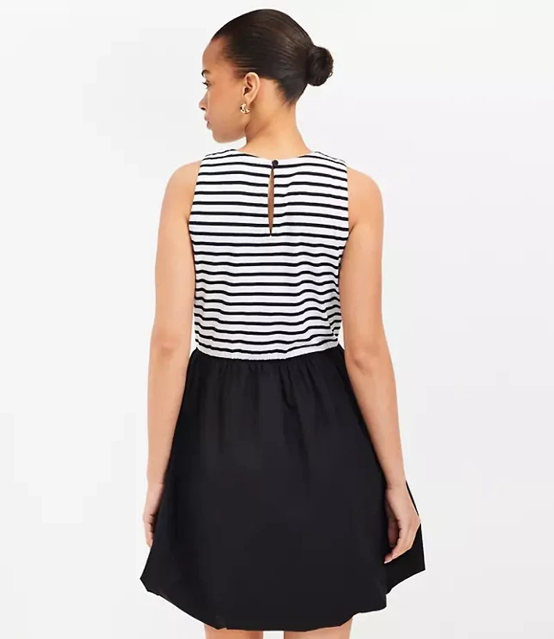 Petite Striped Mixed Media Bubble Hem Mini Dress
