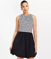 Petite Striped Mixed Media Bubble Hem Mini Dress