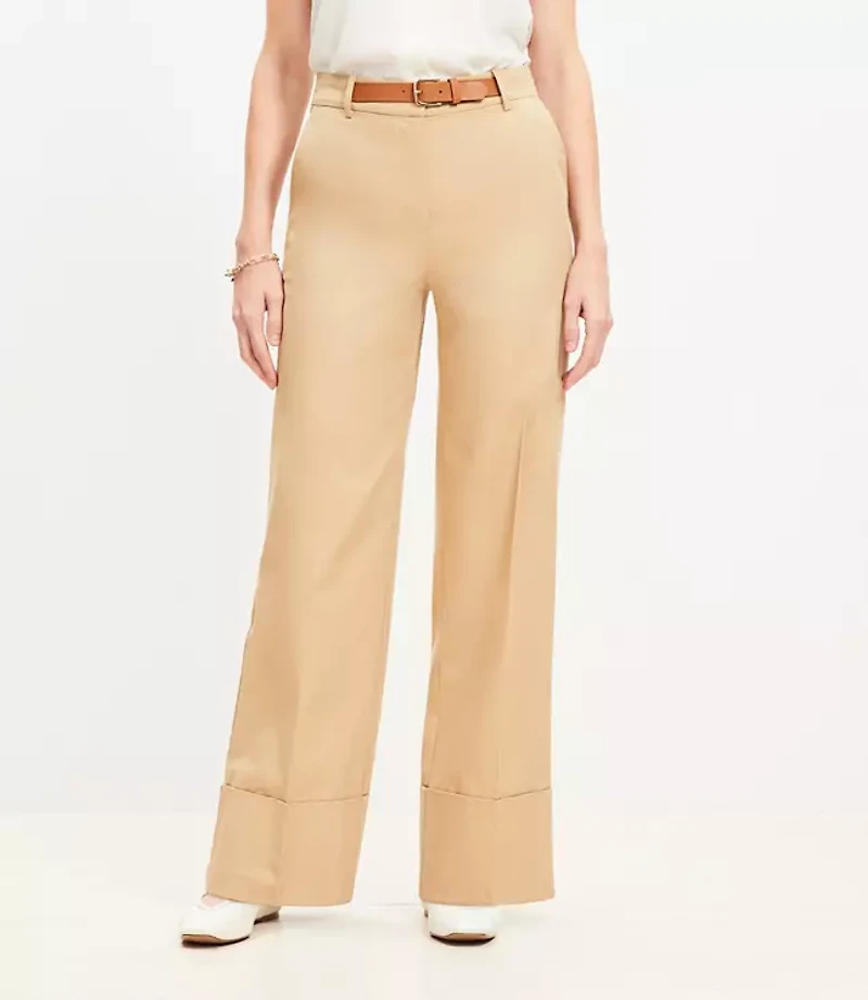 Curvy Faux Leather Belted Stovepipe Pants Twill