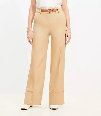 Curvy Faux Leather Belted Stovepipe Pants Twill