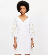 Floral Embroidered Poplin Shirred Mini Dress