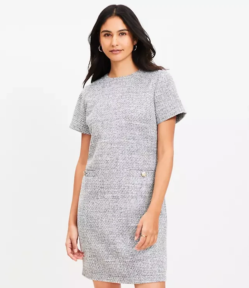 Tweed Button Pocket Dress
