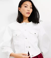 Petite Balloon Sleeve Denim Jacket White