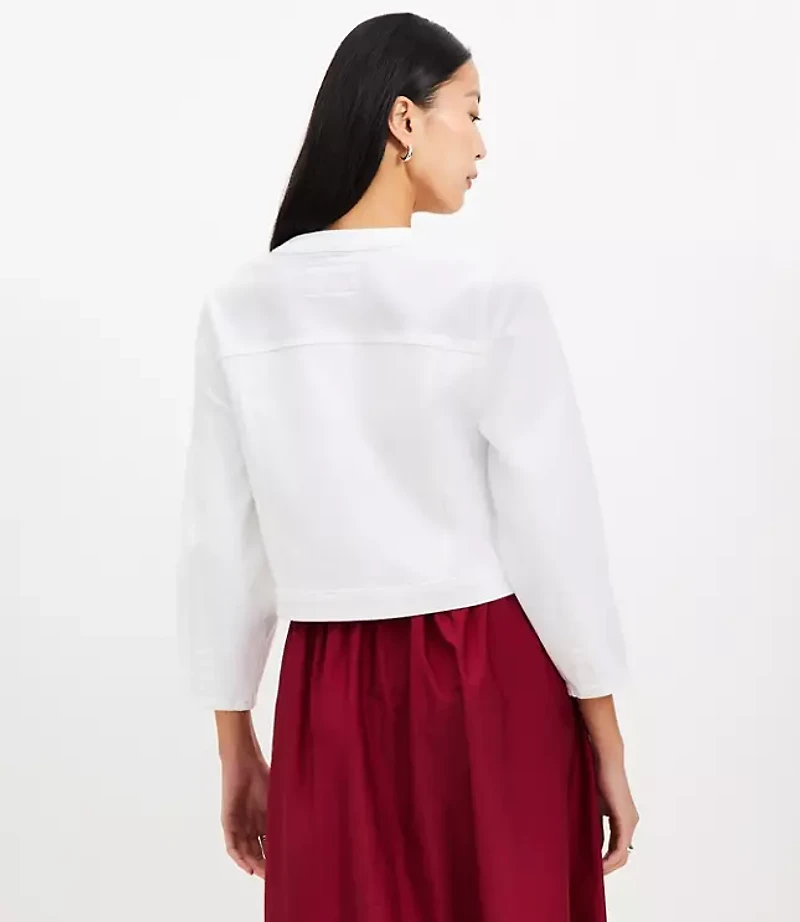 Petite Balloon Sleeve Denim Jacket White
