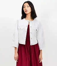 Petite Balloon Sleeve Denim Jacket White