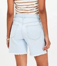 Vented Frayed Boyfriend Shorts Light Wash Indigo