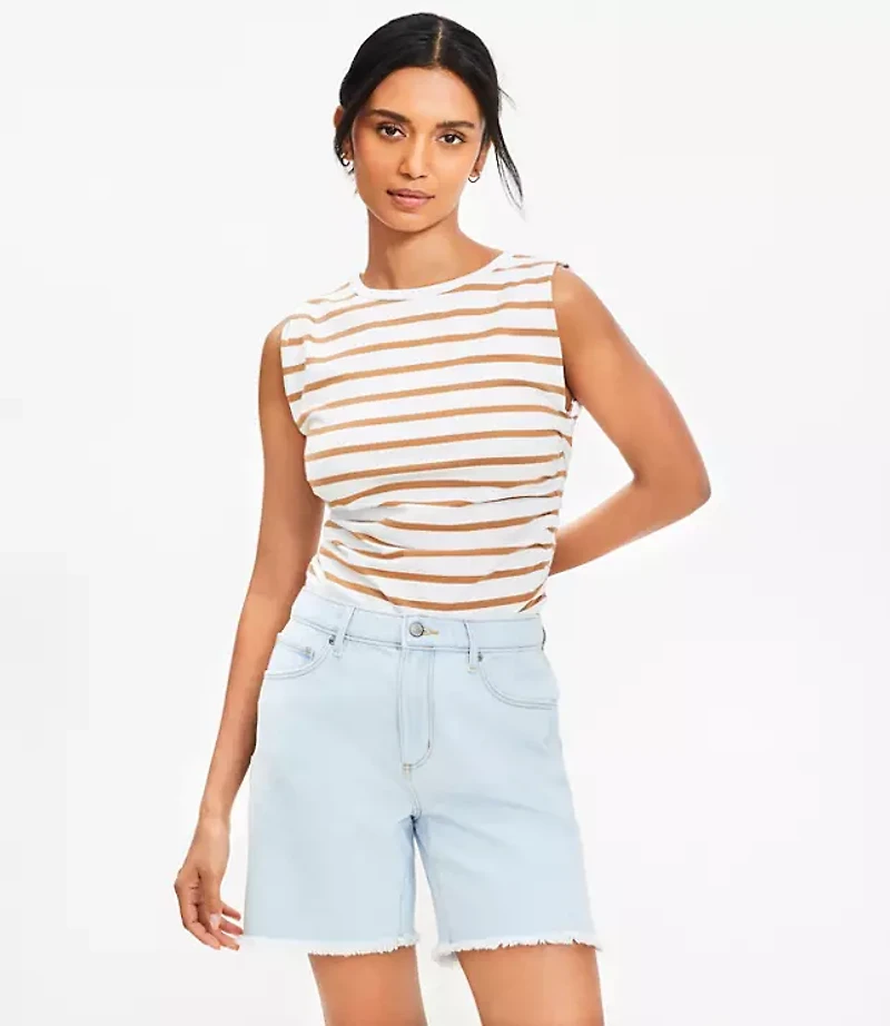 Vented Frayed Boyfriend Shorts Light Wash Indigo