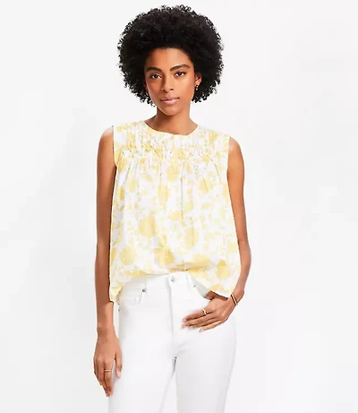 Floral Pleated Yoke Mixed Media Top