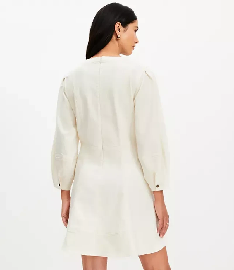 Petite Denim Balloon Sleeve Mini Pocket Dress