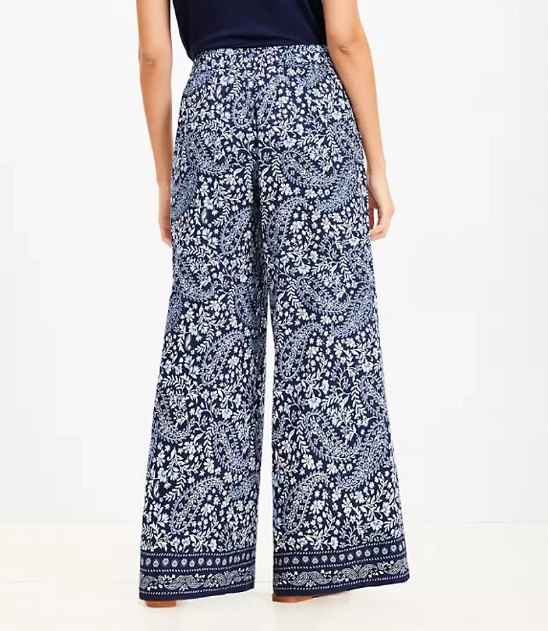 Bandana Pull On Wide Leg Pants in Linen Blend