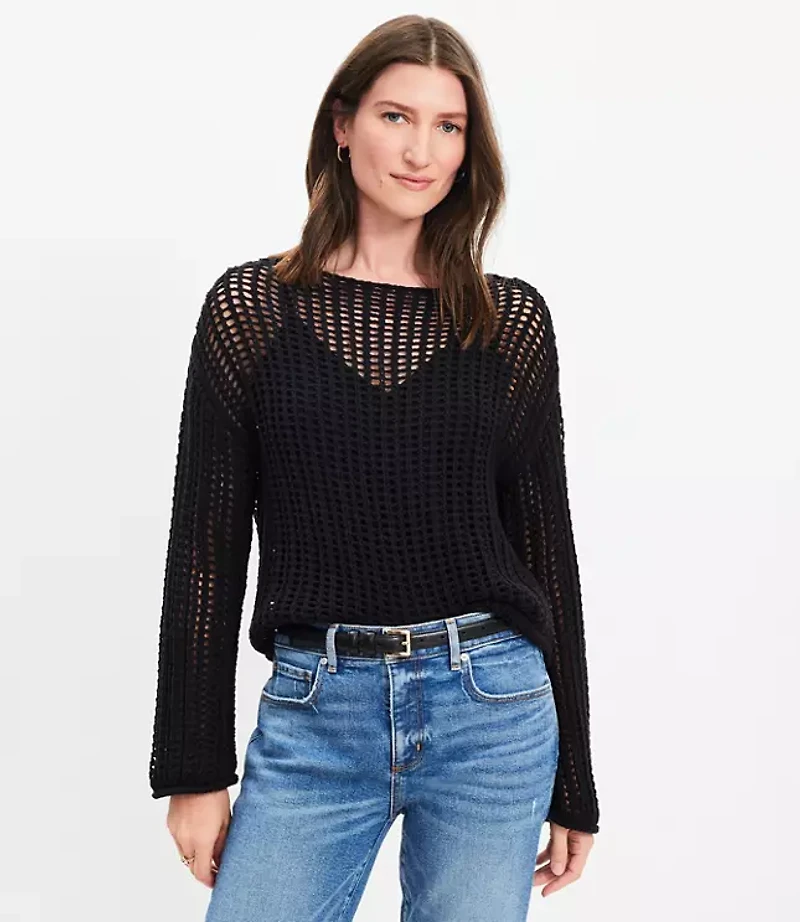Mesh Stitch Boatneck Sweater