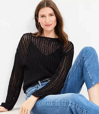Mesh Stitch Boatneck Sweater