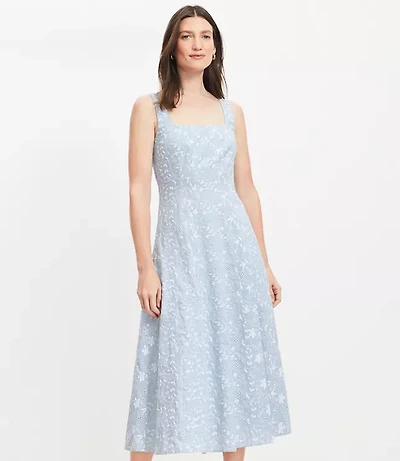 Petite Floral Eyelet Seamed Tank Midi Dress