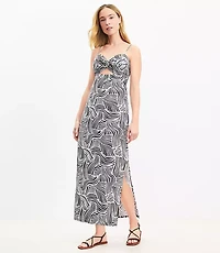 LOFT Beach Spiral Linen Blend Cutout Twist Midi Dress