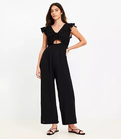 LOFT Beach Crinkle Cutout Flutter Jumpsuit