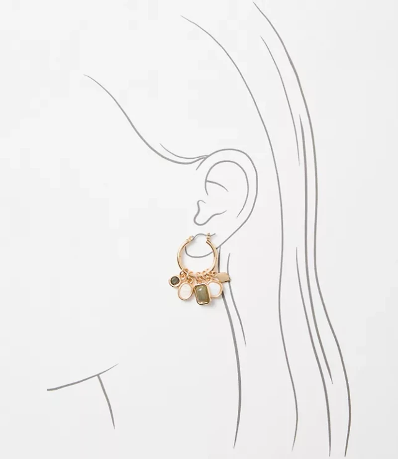 Marbleized Mother Of Pearl Charm Hoop Earrings