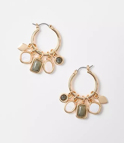 Marbleized Mother Of Pearl Charm Hoop Earrings